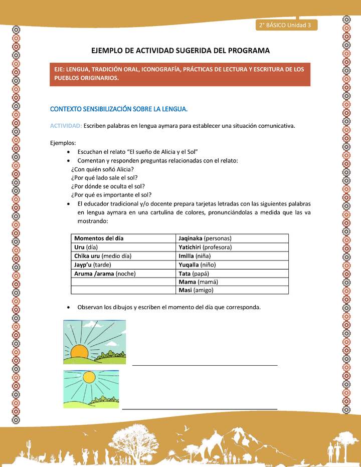 Actividad sugerida Nº 1- LC02 - AYM-U3-LS-Escriben palabras en lengua aymara para establecer una situación comunicativa