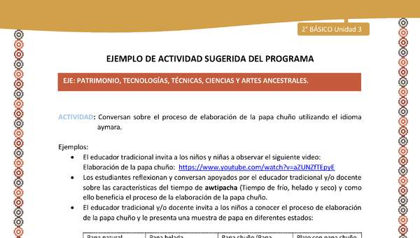 Actividad sugerida Nº 11- LC02 - AYM-U3-EP-Conversan sobre el proceso de elaboración de la papa chuño utilizando el idioma aymara.