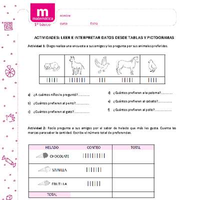 Leer e interpretar datos desde tablas y pictogramas