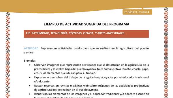 Actividad sugerida Nº 13- LC02 - AYM-U3-13-AYM-U4-13-2B- EP-Representan actividades productivas que se realizan en la agricultura del pueblo aymara.