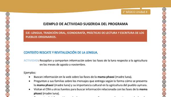 Actividad sugerida Nº 4- LC02 - AYM-U3- 4-AYM-U4-04-2B-LR-Recopilan y comparten información sobre las fases de la luna respecto a la agricultura en los meses de agosto a noviembre.