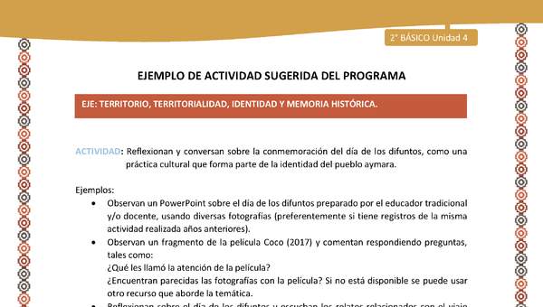 Actividad sugerida Nº 9- LC02 - AYM-U3-9-AYM-U4-09-2B-ET-Reflexionan y conversan sobre la conmemoración del día de los difuntos, como una práctica cultural que forma parte de la identidad del pueblo aymara.