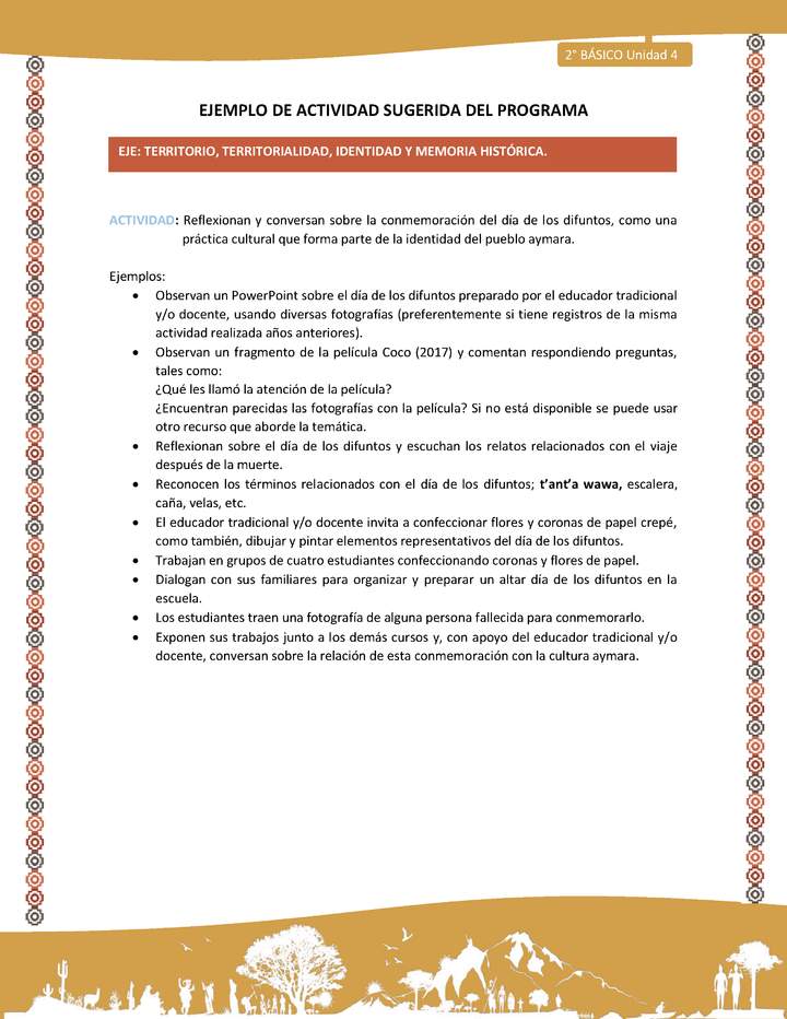 Actividad sugerida Nº 9- LC02 - AYM-U3-9-AYM-U4-09-2B-ET-Reflexionan y conversan sobre la conmemoración del día de los difuntos, como una práctica cultural que forma parte de la identidad del pueblo aymara.