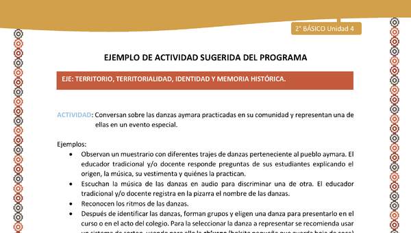 Actividad sugerida Nº 8- LC02 - AYM-U2-8-AYM-U4-08-2B-ET-Conversan sobre las danzas aymara practicadas en su comunidad y representan una de ellas en un evento especial.