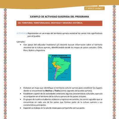 Actividad sugerida Nº 7- LC02 - AYM-U3-7-AYM-U4-07-2B-ET-Representan en un mapa del territorio aymara ancestral los cerros más significativos para el pueblo. Actividad sugerida Nº 7- LC02 - AYM-U3-7-AYM-U4-07-2B-ET-Representan en un mapa del territorio aymara ancestral los cerros más significativos para el pueblo.