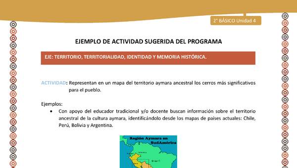 Actividad sugerida Nº 7- LC02 - AYM-U3-7-AYM-U4-07-2B-ET-Representan en un mapa del territorio aymara ancestral los cerros más significativos para el pueblo.