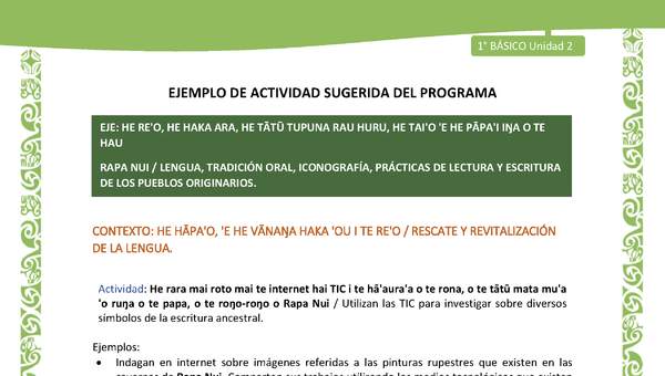 Actividad sugerida LC01 - Rapa Nui - U2 - N°26: Utilizan las TIC para investigar sobre diversos símbolos de la escritura ancestral.