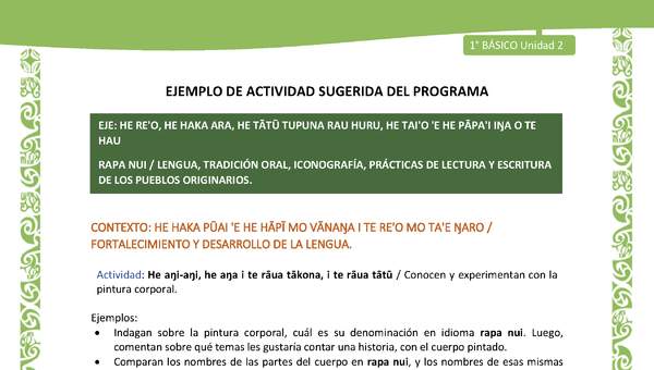 Actividad sugerida LC01 - Rapa Nui - U2 - N°32: Conocen y experimentan con la pintura corporal.