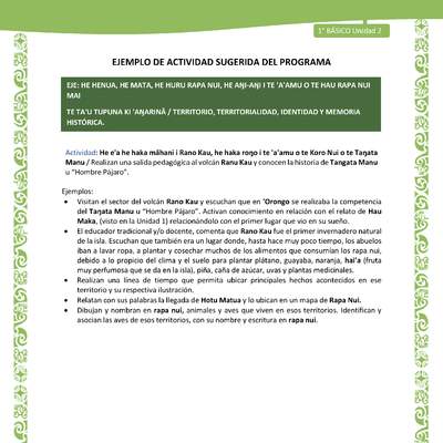 Actividad sugerida LC01 - Rapa Nui - U2 - N°34: Realizan una salida pedagógica al volcán Ranu Kau y conocen la historia de Tangata Manu u “Hombre Pájaro”.