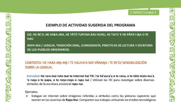 Actividad sugerida LC01 - Rapa Nui - U2 - N°20: Utilizan las TIC para investigar sobre diversos símbolos de la escritura ancestral rapa nui.