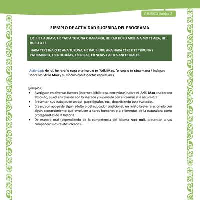 Actividad sugerida LC01 - Rapa Nui - U2 - N°40: Indagan sobre los 'Ariki Mau y su vínculo con aspectos espirituales.