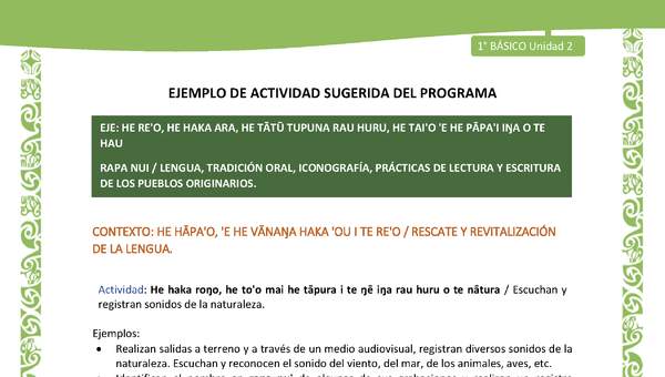 Actividad sugerida LC01 - Rapa Nui - U2 - N°25: Escuchan y registran sonidos de la naturaleza.