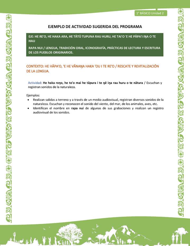 Actividad sugerida LC01 - Rapa Nui - U2 - N°25: Escuchan y registran sonidos de la naturaleza.