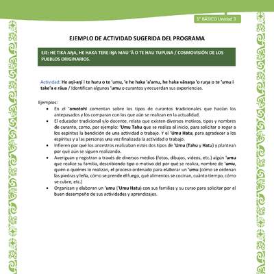 Actividad sugerida LC01 - Rapa Nui - U3 - N°59: Identifican algunos 'umu o curantos y recuerdan sus experiencias.