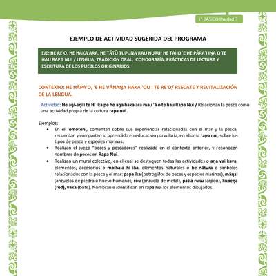 Actividad sugerida LC01 - Rapa Nui - U3 - N°45: Relacionan la pesca como una actividad propia de la cultura rapa nui.