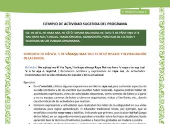 Actividad sugerida LC01 - Rapa Nui - U3 - N°48: Reconocen nombres y expresiones en rapa nui, de actividades relacionadas con la vida cotidiana del pasado y de la actualidad.