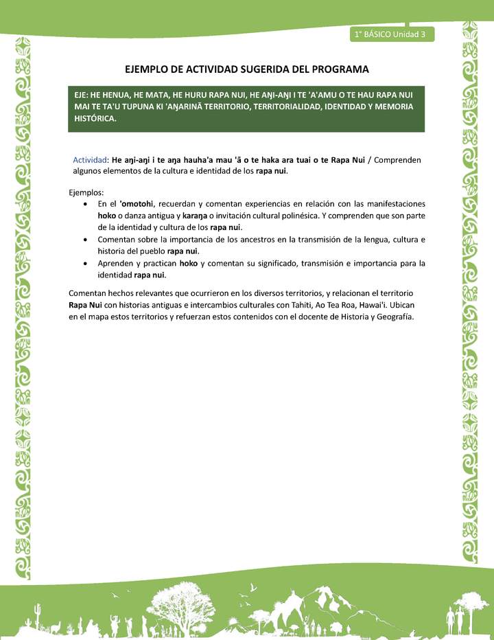 Actividad sugerida LC01 - Rapa Nui - U3 - N°55: Comprenden algunos elementos de la cultura e identidad de los rapa nui.