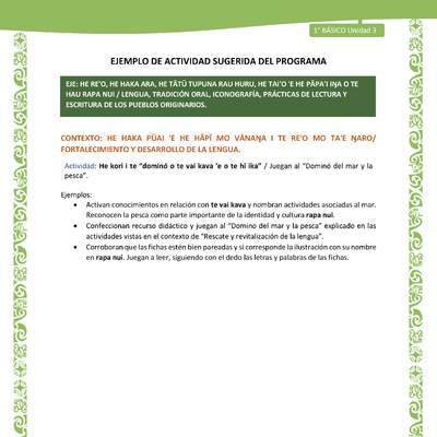 Actividad sugerida LC01 - Rapa Nui - U3 - N°52:  Juegan al “Dominó del mar y la pesca”.