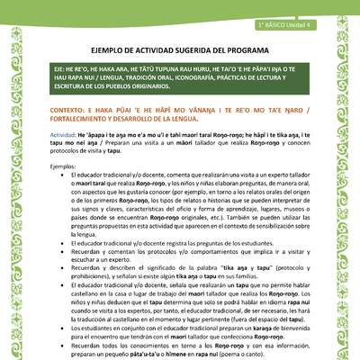 Actividad sugerida LC01 - Rapa Nui - U4 - N°76: Preparan una visita a un māori tallador que realiza Roŋo-roŋo y conocen protocolos de visita y tapu.