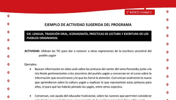 Actividad sugerida Nº 4- LC01 - YAG-U2-LR - Utilizan las TIC para dar a conocer a otras expresiones de la escritura ancestral del pueblo yagán