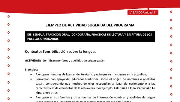 Actividad sugerida Nº 1- LC01 - YAG-U3-LS - Identifican nombres y apellidos de origen yagán