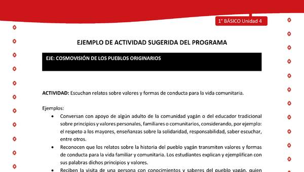 Actividad sugerida Nº 4- LC01 - YAG-U4-ECO - Escuchan relatos sobre valores y formas de conducta para la vida comunitaria