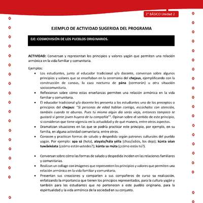 Actividad sugerida Nº 3 - LC02 - YAG-U2-ECO - Conversan y representan los principios y valores yagán que permiten una relación armónica en la vida familiar y comunitaria