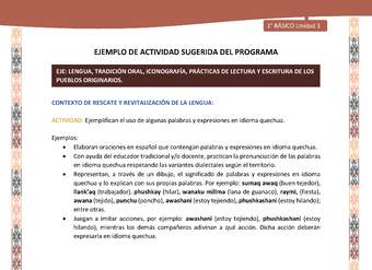 Actividad sugerida LC01 - Quechua - U1 - N°05: Ejemplifican el uso de algunas palabras y expresiones en idioma quechua.