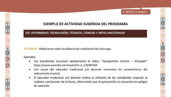 Actividad sugerida LC01 - Quechua - U1 - N°15: Reflexionan sobre la elaboración tradicional del charango.