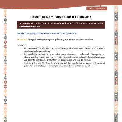 Actividad sugerida LC01 - Quechua - U1 - N°07: Ejemplifican el uso de algunas palabras y expresiones en idioma quechua.