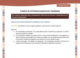 Actividad sugerida LC01 - Quechua - U1 - N°07: Ejemplifican el uso de algunas palabras y expresiones en idioma quechua.