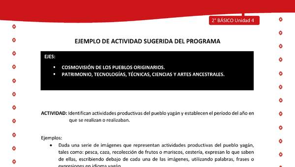 Actividad sugerida Nº 3 - LC02 - YAG-U4-LR - Identifican actividades productivas del pueblo yagán y establecen el período del año en que se realizan o realizaban