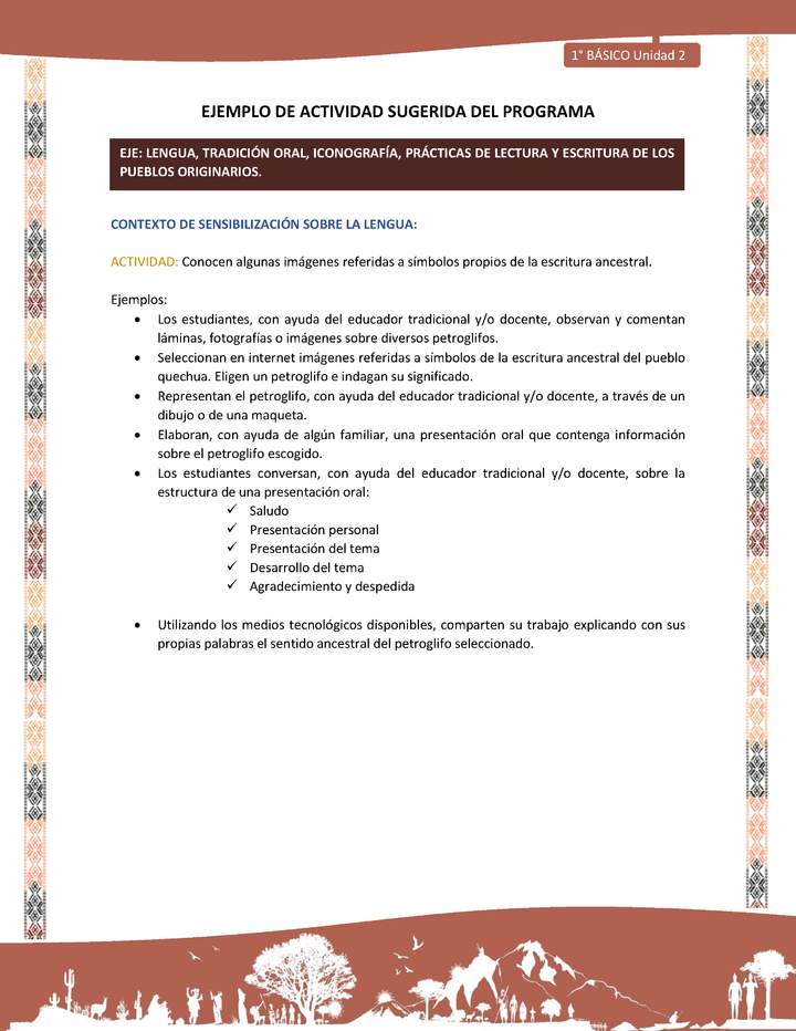 Actividad sugerida LC01 - Quechua - U2 - N°18: Conocen algunas imágenes referidas a símbolos propios de la escritura ancestral.