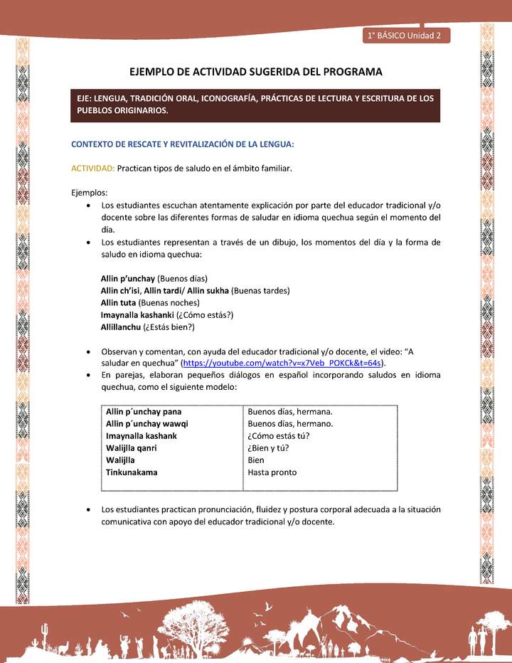 Actividad sugerida LC01 - Quechua - U2 - N°21: Practican tipos de saludo en el ámbito familiar.