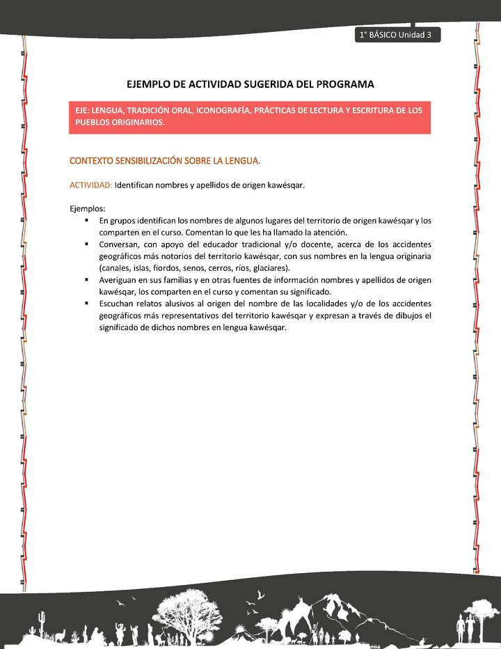 Actividad sugerida: LC01 - KAWÉSQAR - U3 - N°1: IDENTIFICAN NOMBRES Y APELLIDOS DE ORIGEN KAWÉSQAR