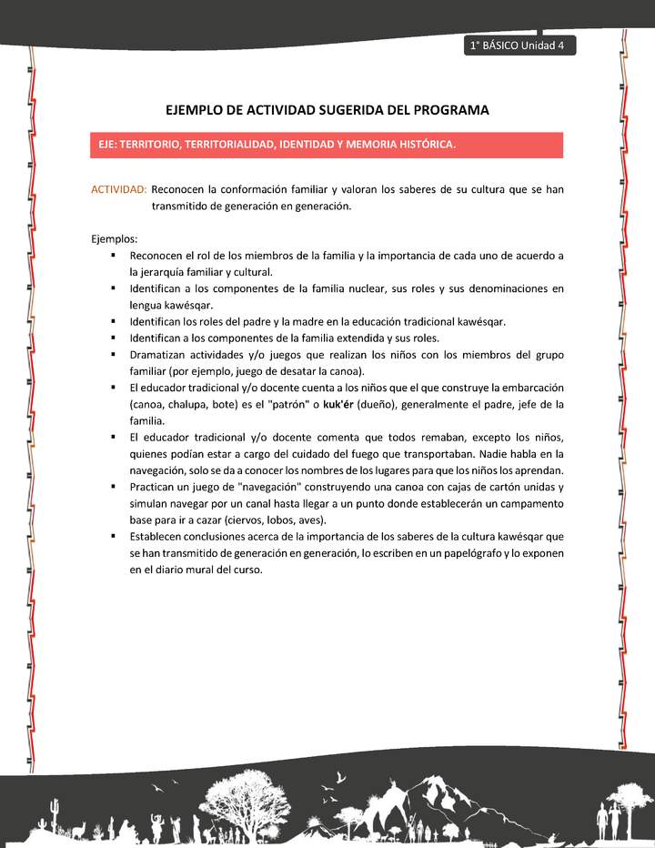 Actividad sugerida: LC01 - KAWÉSQAR - U4 - N°3: RECONOCEN LA CONFORMACIÓN FAMILIAR Y VALORAN LOS SABERES DE SU CULTURA QUE SE HAN TRANSMITIDO DE GENERACIÓN EN GENERACIÓN.