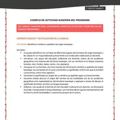 Actividad sugerida: LC01 - KAWÉSQAR - U3 - N°2: IDENTIFICAN NOMBRES Y APELLIDOS DE ORIGEN KAWÉSQAR. Actividad sugerida: LC01 - KAWÉSQAR - U3 - N°2: IDENTIFICAN NOMBRES Y APELLIDOS DE ORIGEN KAWÉSQAR.