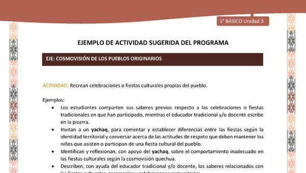 Actividad sugerida LC01 - Quechua - U3 - N°39: Recrean celebraciones o fiestas culturales propias del pueblo.