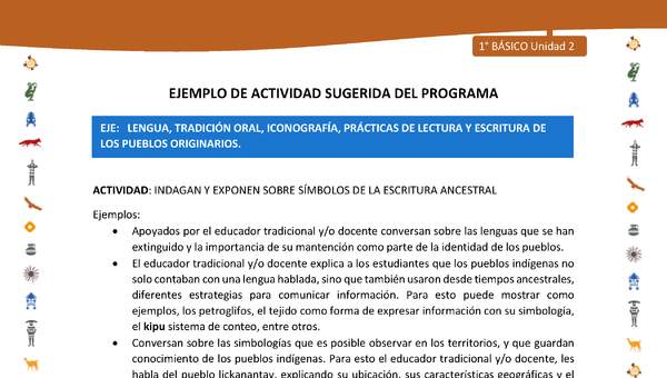 Actividad sugerida Nº 2- LC01 - INTERCULTURALIDAD-U2-LS - INDAGAN Y EXPONEN SOBRE SÍMBOLOS DE LA ESCRITURA ANCESTRAL