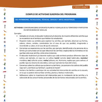 Actividad sugerida Nº 10- LC01 - INTERCULTURALIDAD-U3-EP - CONVERSAN SOBRE DIFERENTES PLANTAS Y SEMILLAS DE SU TERRITORIO Y PARTICIPAN EN INTERCAMBIO DE SEMILLAS