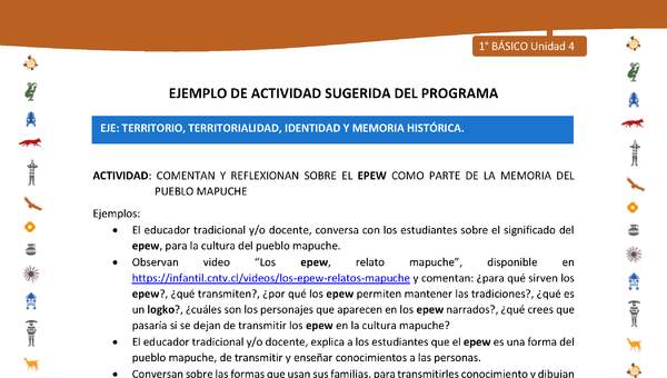 Actividad sugerida Nº 4- LC01 - INTERCULTURALIDAD-U4-ET - COMENTAN Y REFLEXIONAN SOBRE EL EPEW COMO PARTE DE LA MEMORIA DEL PUEBLO MAPUCHE