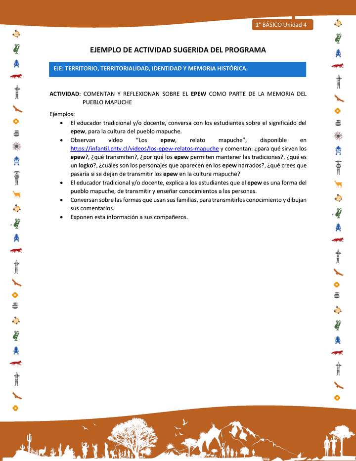 Actividad sugerida Nº 4- LC01 - INTERCULTURALIDAD-U4-ET - COMENTAN Y REFLEXIONAN SOBRE EL EPEW COMO PARTE DE LA MEMORIA DEL PUEBLO MAPUCHE