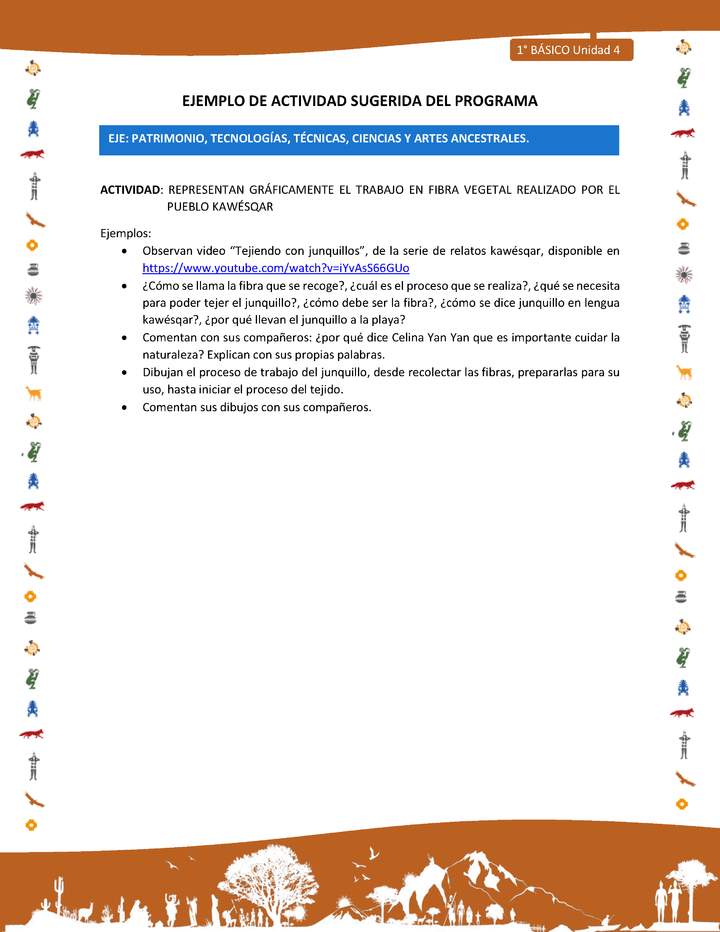 Actividad sugerida Nº 11- LC01 - INTERCULTURALIDAD-U4-EP - REPRESENTAN GRÁFICAMENTE EL TRABAJO EN FIBRA VEGETAL REALIZADO POR EL PUEBLO KAWÉSQAR