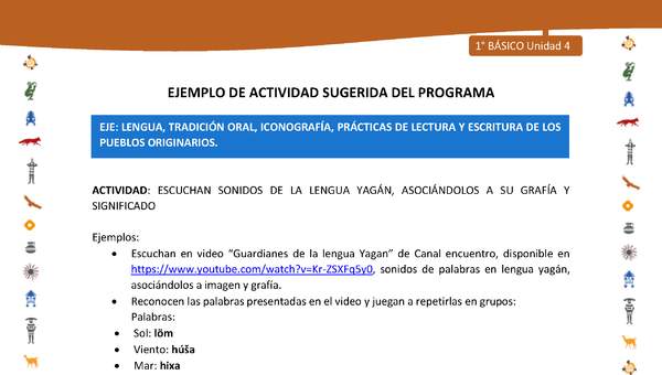 Actividad sugerida Nº 2- LC01 - INTERCULTURALIDAD-U4-LS - ESCUCHAN SONIDOS DE LA LENGUA YAGÁN, ASOCIÁNDOLOS A SU GRAFÍA Y SIGNIFICADO