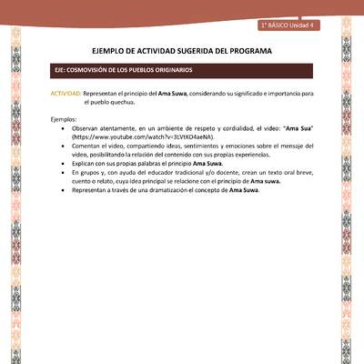 Actividad sugerida LC01 - Quechua - U4 - N°48: Representan el principio del Ama Suwa, considerando su significado e importancia para el pueblo quechua.