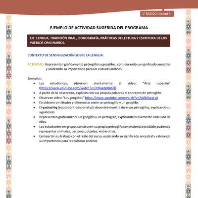 Actividad sugerida LC01 - Quechua - U4 - N°42: Representan gráficamente petroglifos y geoglifos, considerando su significado ancestral y valorando su importancia para las culturas andinas.