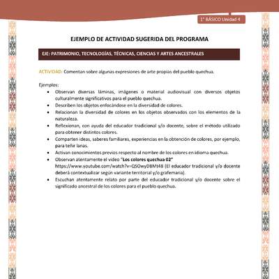 Actividad sugerida LC01 - Quechua - U4 - N°50: Comentan sobre algunas expresiones de arte propias del pueblo quechua.