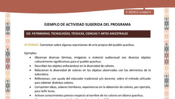 Actividad sugerida LC01 - Quechua - U4 - N°50: Comentan sobre algunas expresiones de arte propias del pueblo quechua.