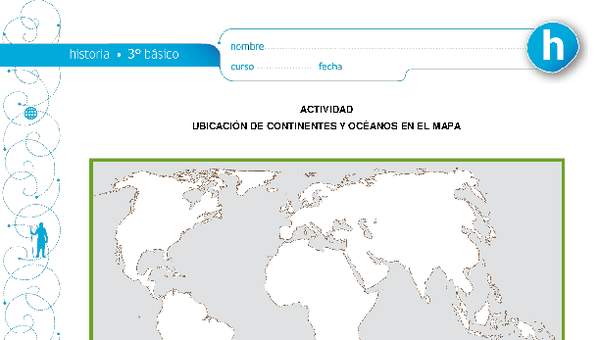 Ubicación de continentes y océanos en el mapa