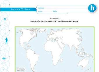 Ubicación de continentes y océanos en el mapa